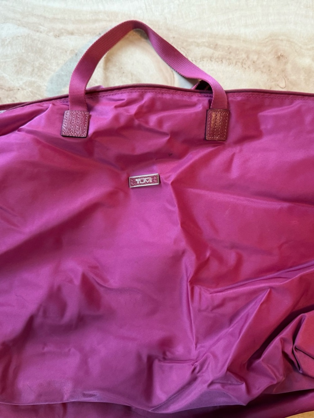 TUMI VOYAGER “JUST IN CASE” NYLON TRAVEL TOTE IN RASPBERRY
